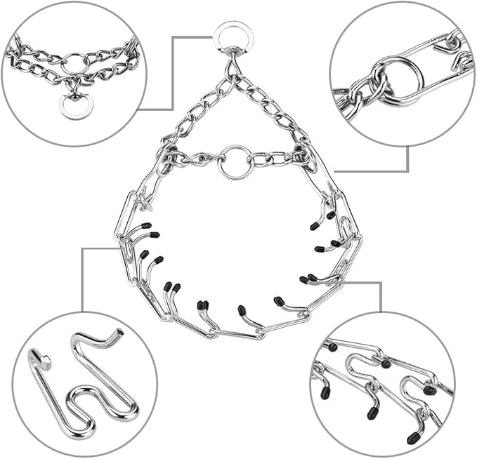 Prong Collars for Dogs, No Pull Dog Collar, Dog Training Collar for Small Dogs, Stainless Steel Adjustable with Comfort Rubber Tips (Small, 2.5mm, 15.6-Inch)