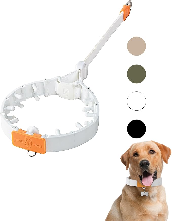 SVD.PET Dog Prong Collar for No-Pull Training, Quick-Release Buckle Adjustable Pinch Collar for Large Dogs (White, Large Size)