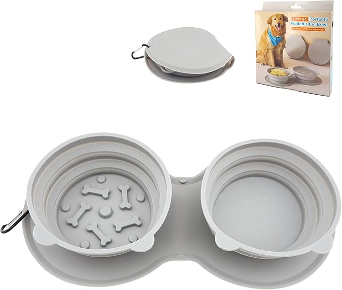 Foldable Dogs or Cats Bowl, Silicone Outdoor Feeder Dish for Pet, Camping Expandale Food and Water Bowl, Traveling Pet Feeding Watering Dish with Carabiners
