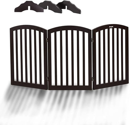Bonnlo 3-Panel Wooden Free Standing Pet Gate for Dogs, 30'' Tall Dog Gates for The House, Doorways & Stairs, Dog Fences Indoor Puppy Gate with 3 Foot Supporters, Up to 61” Wide, Espresso
