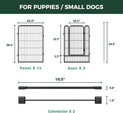 FXW Rollick Unleashed Dog Playpen for Indoor, Yard, RV Camping, 40 inch 16 Panels Dog Pen with Connectors (Pack of 2) for Medium and Large Dogs│Patented