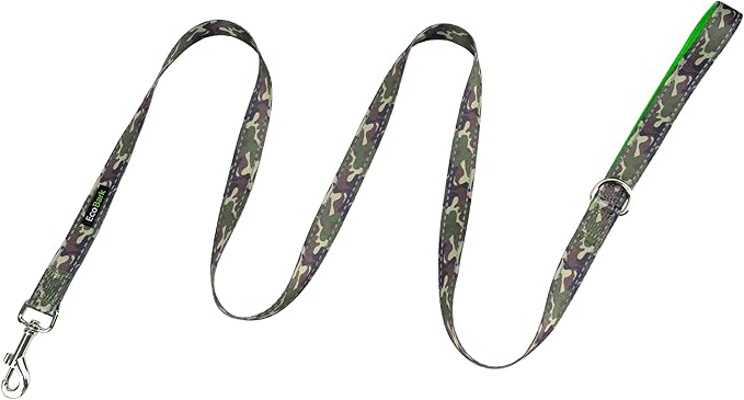 EcoBark Dog Leash - Soft & Reflective Comfort Leashes with Padded Handle - Safe, Strong, & Durable for Small, Medium or Large Dogs (Camo)