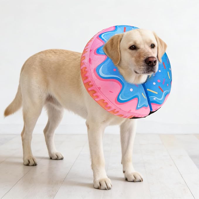SCENEREAL Dog Cone Alternative After Surgery Donut Collar, Soft Pet Recovery Pillow Collar for Medium Large Dogs, Inflatable Adjustable Neck Collars to Prevent Licking, Donut M