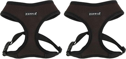 Puppia Soft Dog Harness No Choke Over-The-Head Triple Layered Breathable Mesh Adjustable Chest Belt and Quick-Release Buckle, Brown, Small (Pack of 2)