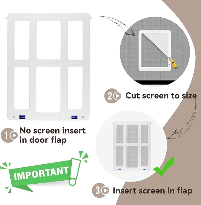 Cat Screen Door for Sliding Screen Door Pet Screen Door with Flap Lockable Suitable for Small Dog and Cat-White