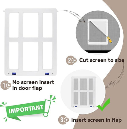 Dog Screen Door for Sliding Screen Door Pet Screen Door with Flap Lockable Suitable for Dog and Cat-White