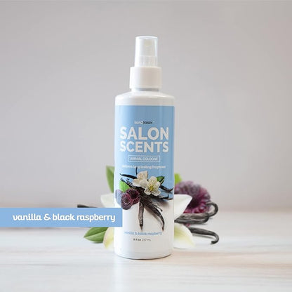 Bark2Basics Salon Scents Pet Grooming Cologne Spray - 8 oz, Natural Professional Groomer Perfume for Dogs and Cats, Long Lasting, Deodorizing, (Vanilla Black Raspberry)