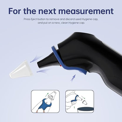 Ear Thermometer, Highly Accurate Ear Thermometer for Kids, Adults and Babies, 30 Memory Recall, 1s Result and 3-Color Fever Alert, with 24 Disposable Probe Covers, Blue