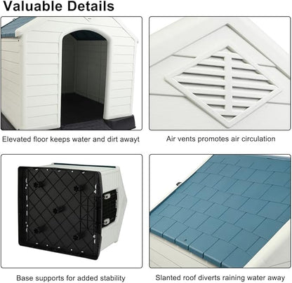 Bonnlo Plastic Dog House, Pet Dog Kennel Water Resistant for Small Medium Sized Dogs with Door, Indoor & Outdoor Use (28" H)