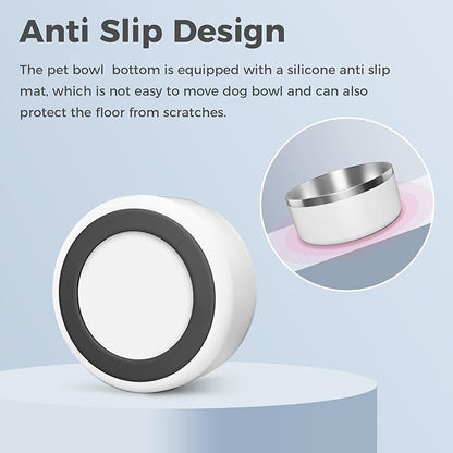 WENBOKMIN Dog Bowl, Stainless Steel Dog Food and Water Bowl with Non Slip Quiet Bottom, Easy to Clean, Dishwasher Safe, 40oz, White