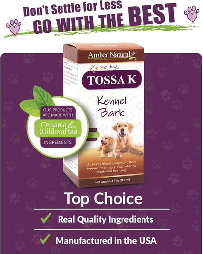 Amber NaturalZ Tossa K Kennel Bark Herbal Supplements for Dogs and Puppies | Canine Herbal Blend for Respiratory Health | 4 Fluid Ounce Glass Bottle | Globally Sourced Ingredients | Made in The USA