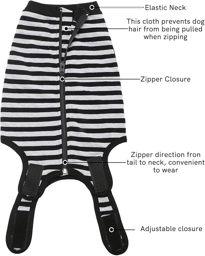 Dog Surgery Recovery Suit Dogs Neuter Spay Female Male Protective Clothes,Black Striped XL