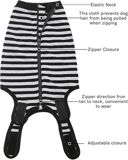 Dog Surgery Recovery Suit Dogs Neuter Spay Female Male Protective Clothes,Black Striped XL