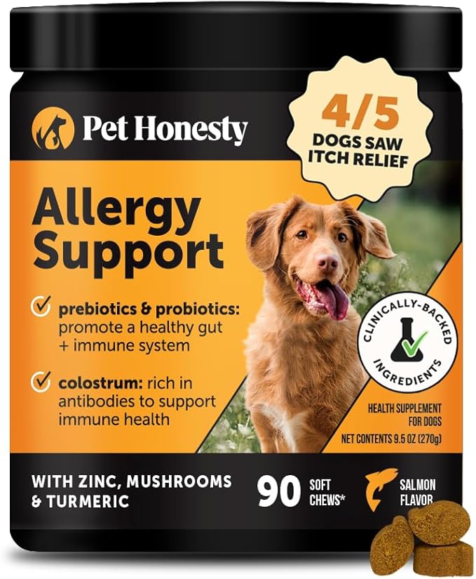Dog Allergy Relief Immunity Chews - Paw Licking, Itching & Seasonal Allergies - with Colostrum, Probiotics, Turmeric & Salmon Oil - Vet Recommended Anti-Itch Supplement for Dogs (Salmon, 90 Ct)