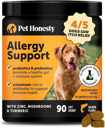 Dog Allergy Relief Immunity Chews - Paw Licking, Itching & Seasonal Allergies - with Colostrum, Probiotics, Turmeric & Salmon Oil - Vet Recommended Anti-Itch Supplement for Dogs (Salmon, 90 Ct)