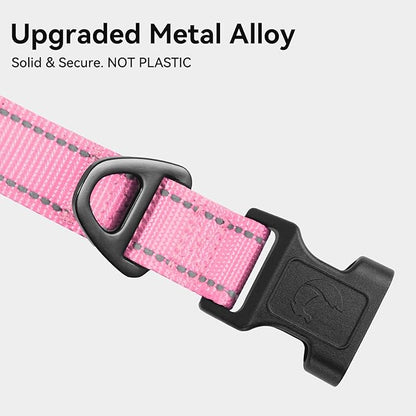 Joytale Reflective Dog Collar, Soft Neoprene Padded, Metal D-Ring, Nylon Pet Collar Adjustable for Small Dogs, Pink, S