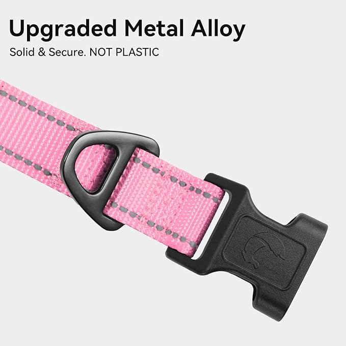 Joytale Reflective Dog Collar, Soft Neoprene Padded, Metal D-Ring, Nylon Pet Collar Adjustable for Medium Dogs, Pink, M