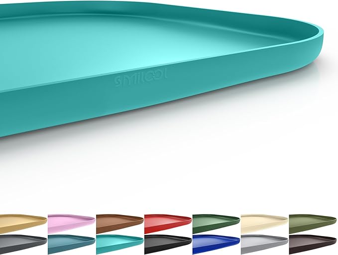 SMILOOL Silicone Pet Feeding Mat with Raised Edge for Food and Water, Dog Bowl Mats, Cat Bowls Placemat with High Lip for Floor Waterproof, Rubber Tray for Cats and Dogs 22 x 14 x0.8 Dark Turquoise