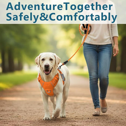 BARKBAY Dog Harness No Pull with ID Tag Pocket - Heavy Duty, Reflective, Easy Control for Large Dogs(Orange,L)