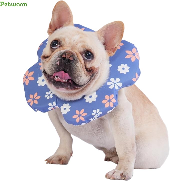 PetWarm Dog Recovery Collar, Recovery Collar for Dogs, Lightweight Soft Flower Design, Comfortable Neck Protector Helps Discourage Licking, Post-Visit Protective Collars, Flower Print, Blue, L