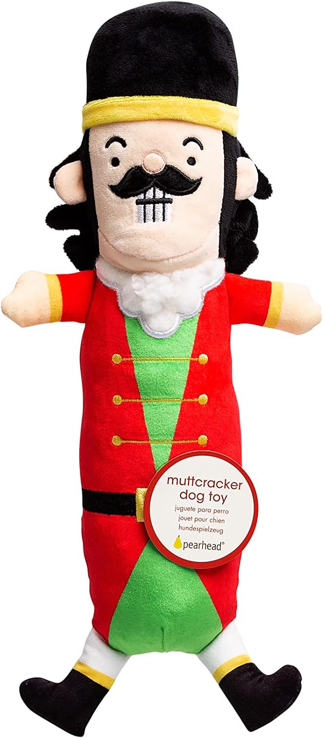 Pearhead Holiday Nutcracker Dog Toy, Stuffed Dog Plush Toy, Squeaker Pet Toy, Christmas Dog Toy, Pet Owner Gift, Novelty Pet Toys