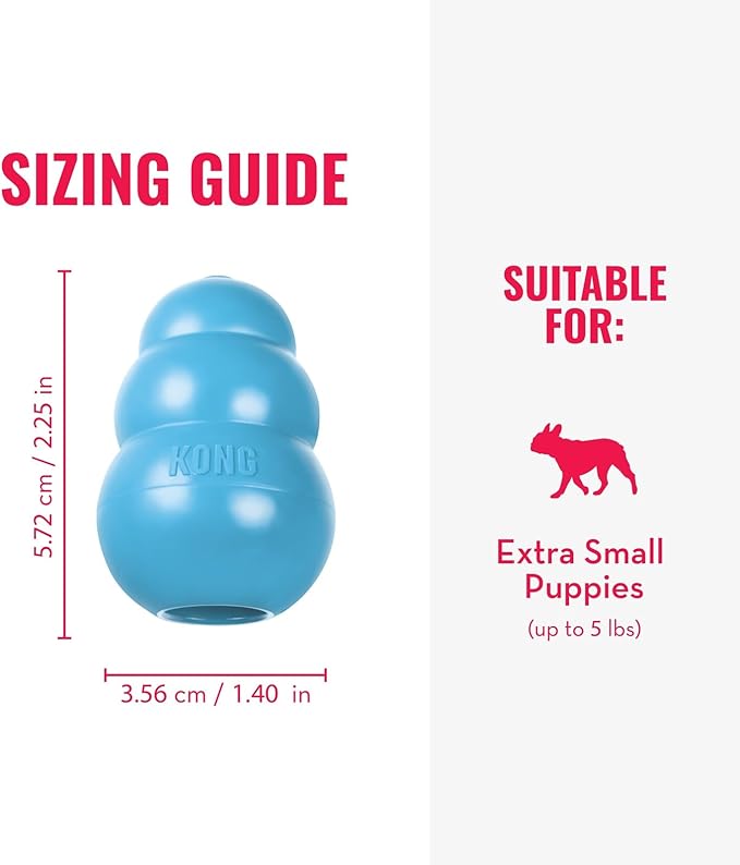 KONG Puppy - Natural Teething Rubber Chew Toy for Dogs - Stuffable Dog Toy for Extended Playtime - Chew & Fetch Toy for Puppies - for XS Puppies - Blue