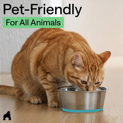 GORILLA GRIP Dog Bowls, Food Grade 304 Stainless Steel Holds 8 Cups Each (64 fl oz) Food and Water Bowl for Feeding Dogs and Cats Dishwasher Safe Rust Resistant BPA Free Rubber Base Set of 2 Turquoise
