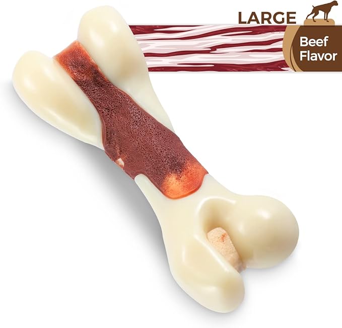 Tikaton Indestructible Dog Chew Toys for Aggressive Chewers, Beef Flavor Durable Dog Teething Chew Toys Bones for Large/Medium/Small Puppies