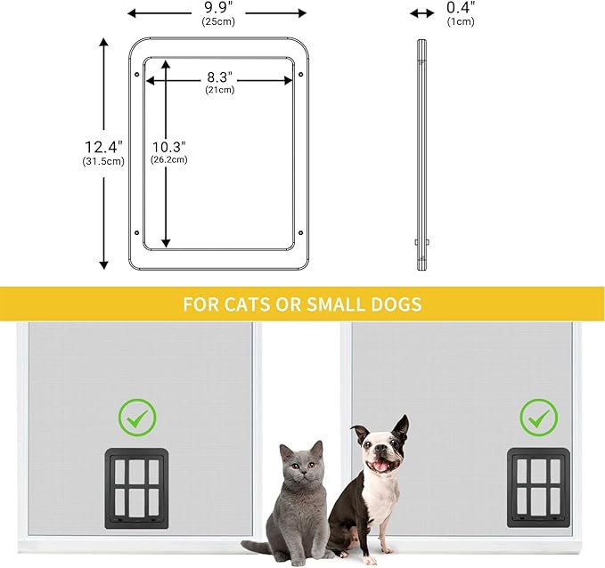 Enjoying Cat Door for Screen Doors, Passage Opening 8.3" x 10.3", Access Freely, Magnetic Swing Flap, Small Pet Door for Sliding Doors Window, Lockable, Black