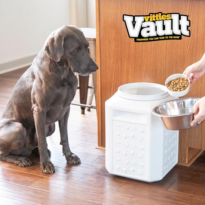 Vittles Vault Traditional Pet Food Storage Container For Dog Kibbles/Bird Seed/Oatmeal/Rice/Flour/Cereal, BPA Free Plastic, Sealed Airtight For Cat Food, Up To 35 lb, Made in USA, With Scoop, Gray