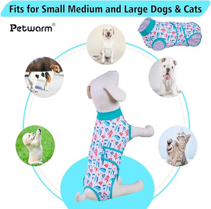 PetWarm Dog Neuter Recovery Suit Male, Recovery Suit for Dogs After Surgery, Recovery Shirt for Dog Abdominal Wounds Bandages Cone E-Collar Alternative, Underwater World Pattern, Blue, XS