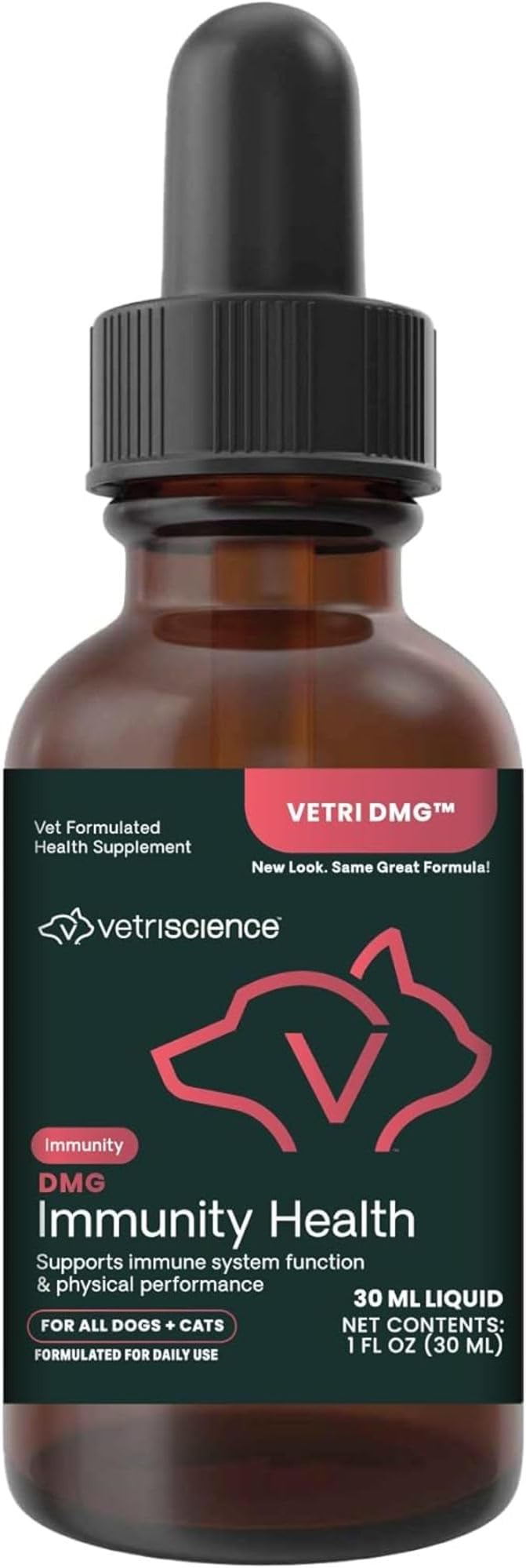 VetriScience DMG Immunity Health Easy-Dose Liquid, Immune Support Supplement for Cats and Dogs, Hypoallergenic, Support Performance, Stamina, Immune Response, (Dimethylglycine), 30 ml