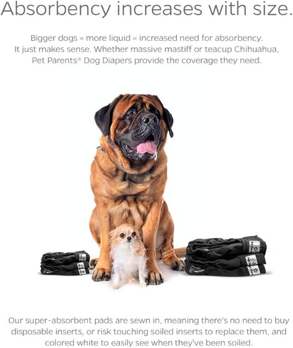 Pet Parents® Washable Dog Diapers (3pack) + Extendrs® of Durable Doggie Diapers, Premium Dog Diapers Female & Male (X-Large, Black)