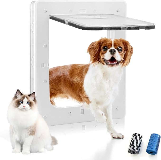 Plastic Dog Door , Weatherproof Pet Door for Petite to Medium Dogs, Cats or Other Pets, Upgraded and Thickened, 6" × 9" Opening Flap Size, Easy Installation