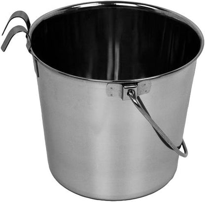 Advance Pet Products 6 Quart Stainless Steel Bucket with Dual Hook | Perfectly Fits on Kennels, Cages and Critter Crates | Heavy Duty Bucket for Pets Cleaning & Food Prep - Flat Sided Pail