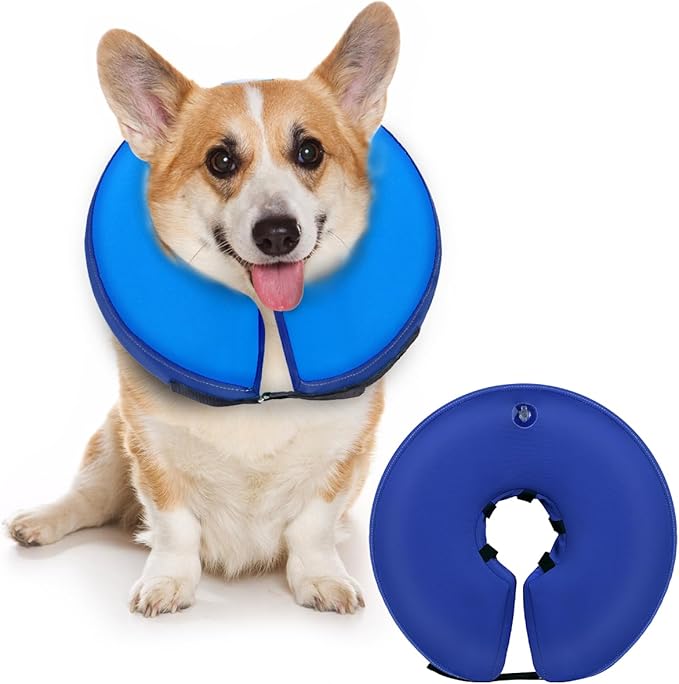 MIDOG Soft Inflatable Dog Cone,Donut E-Collar Alternative for After Surgery, Prevents Licking, Allowing Normal Eating & Vision,Comfortable Recovery Collar for Small Medium Large Dogs&Cats, DarkBlue-S