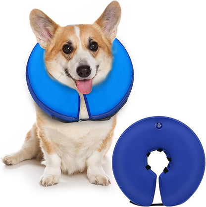 MIDOG Soft Inflatable Dog Cone,Donut E-Collar Alternative for After Surgery, Prevents Licking, Allowing Normal Eating & Vision,Comfortable Recovery Collar for Small Medium Large Dogs&Cats, DarkBlue-S
