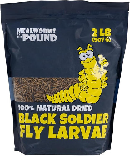 Dried Black Soldier Fly Larvae (2 lbs) - More Calcium Than Mealworms - Treats for Chickens, Wild Birds, & Reptiles