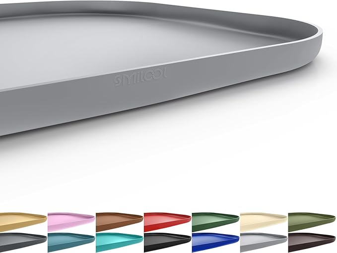 SMILOOL Silicone Pet Feeding Mat with Raised Edge for Food and Water, Dog Bowl Mats, Cat Bowls Placemat with High Lip for Floor Waterproof, Rubber Tray for Cats and Dogs 24 x 16 x0.8 Light Gray