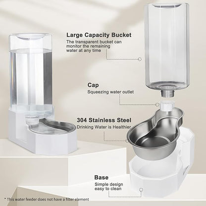 RIZZARI Automatic 9L Gravity Stainless Steel Pet Waterer, Fortunate Angular Water Feeder with Edges, Safe and Large Capacity, Suitable for Small and Medium-Sized Cats and Dogs (9L with Filter), White