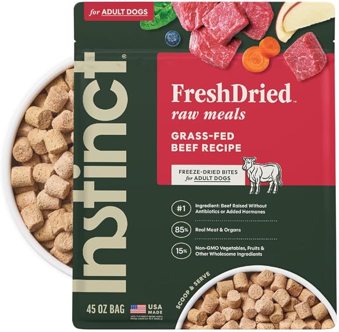 Instinct FreshDried Bites, Natural Freeze-Dried Dog Food, Grain-Free - Grass-Fed Beef, 45 oz. Bag