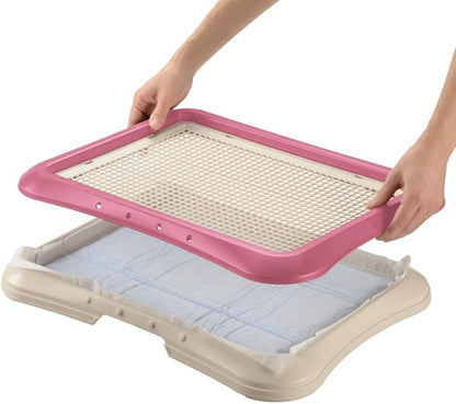 Richell Paw Trax Mesh Training Tray, Pink 25.2 x 18.9 x 1.6" | Richell Paw Trax Mesh Training Tray: Puppy Potty Pad Holder for Indoor Use, Anti-Chewing and Tearing, Ideal for Potty Training Puppies