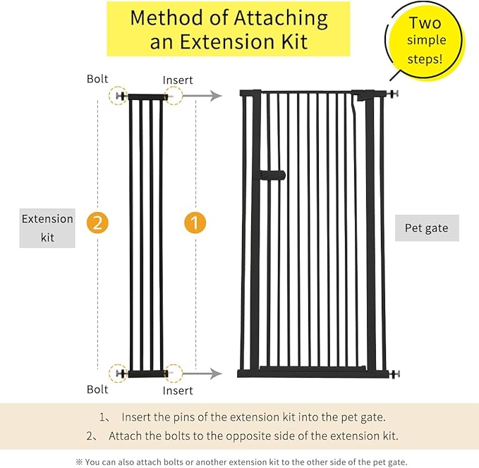 Lumizone Extra Tall Cat Gate Extension Kit 55.12" High Pressure Mounted 2025 New 8.27" Extra Wide 1.37" Gap No Drilling Tall Pet Gate for Dogs (Black, 55.12" H x 8.27" W, Extension)