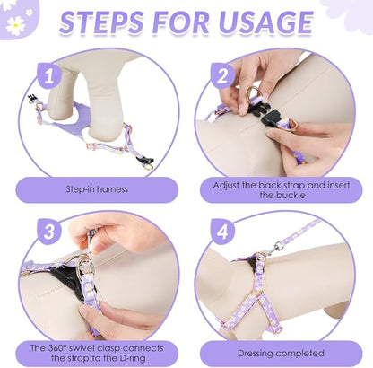 Lukovee Puppy Harness and Leash Set, No Pull Lightweight Soft Suede Adjustable Pet Harness Vest with Snap Buckle for Puppy Small and Medium Size Dog (Purple-S)