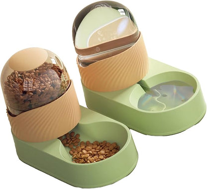 Dog Supplies, and Water Dispenser Set,Auto Food Feeder and Waterer Set Pet Food Dispenser Waterer for Small Medium Dog Puppy Kitten Automatic Dog Cat Feeder (Green Orange)