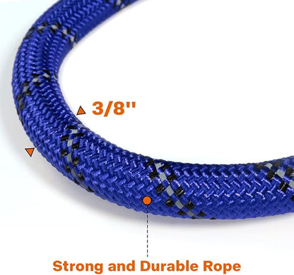 Taglory Rope Dog Leash 4 FT with Comfortable Padded Handle, Highly Reflective Threads Leash and Anti-Tangle Clip for Walking Small Dogs, 3/8 inch, Navyblue