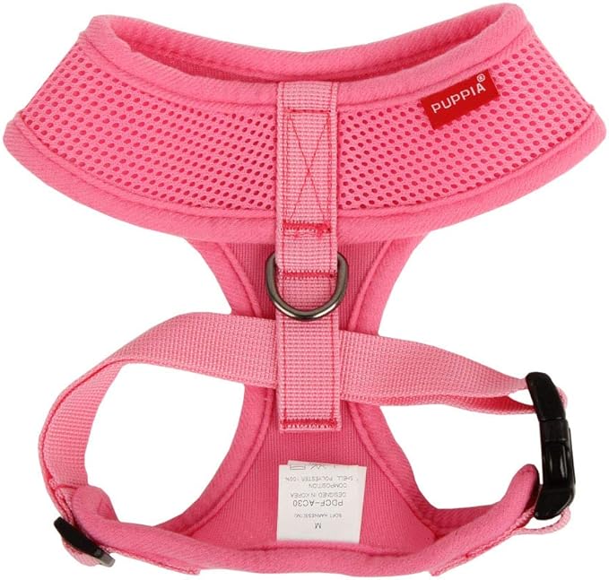 Puppia Soft Dog Harness No Choke Over-The-Head Triple Layered Breathable Mesh Adjustable Chest Belt and Quick-Release Buckle, Pink, Medium