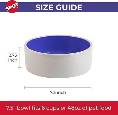 SPOT Ceramic Stoneware- Pet Bowl for Medium and Large Dogs, Classic Heavy Duty Non-Slip Ceramic Bowl for Food and Water - 7.5in Diameter