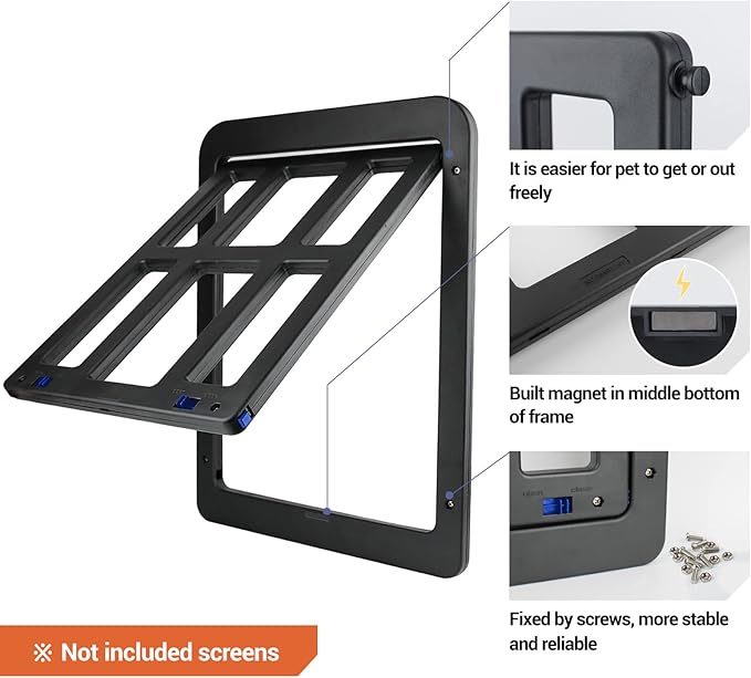 PETLESO Dog Door for Sliding Door, Lockable Dog Screen Door with Magnetic Closure Easy Install Pet Door for Dogs Cats, 11.2"x14.4" Black
