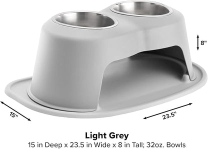 WeatherTech Double High Pet Feeding System - Elevated Dog/Cat Bowls - 8 inch High Light Grey (DHC3208LGLG)